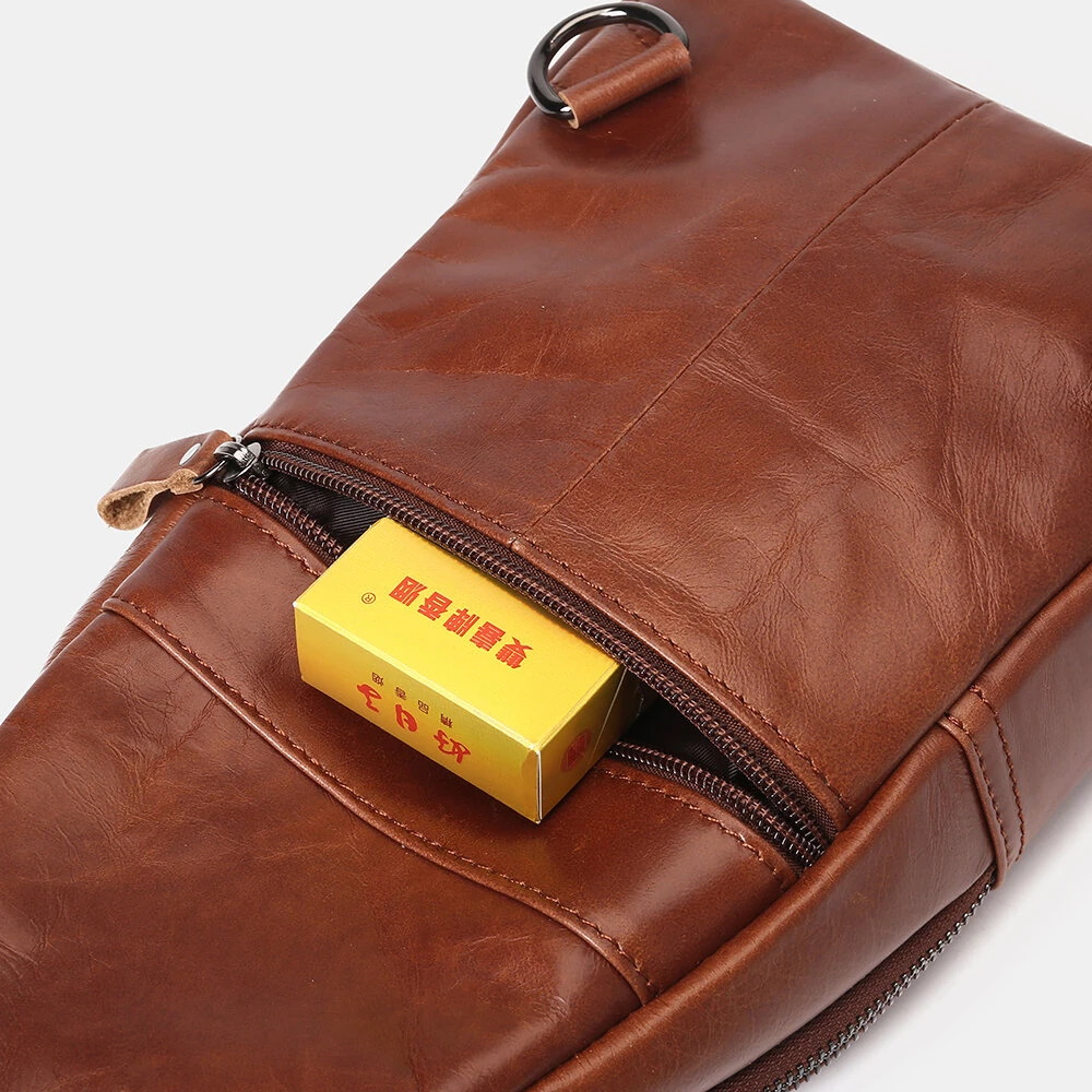 (image for) BULLCAPTAIN Mens Genuine Leather USB Charging Large Capacity Business Casual Chest Bag Shoulder Crossbody Bag